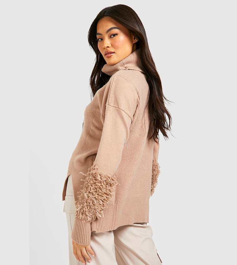 Jumper with faux fur sleeves best sale