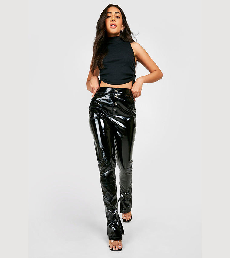 Black vinyl high 2024 waisted skinny trousers