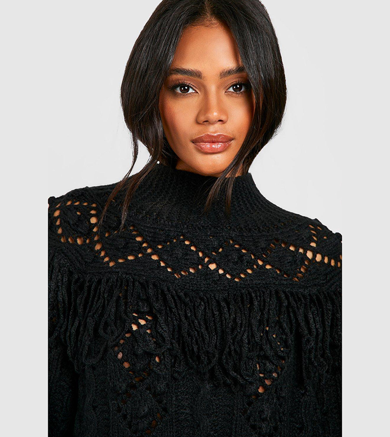 Buy Boohoo Heavy Tassel And Cable Jumper In Black 6thStreet