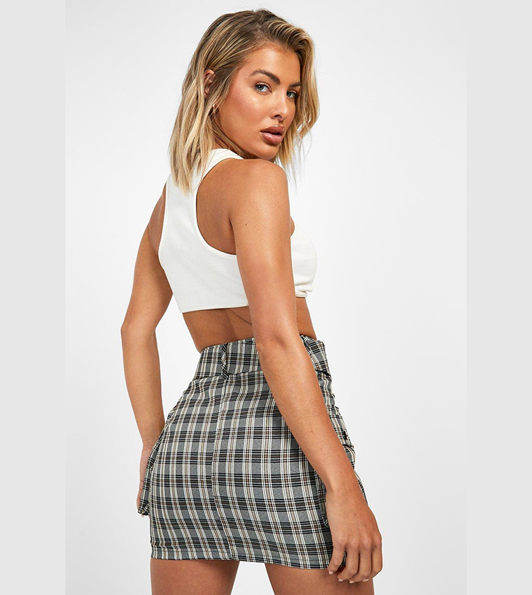 Buy Boohoo Tartan Belted Cargo Mini Skirt In Black 6thStreet Qatar