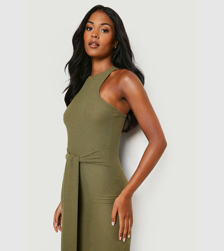strapless open back dress Essential Racerback Ribbed Midi Dress main image 1