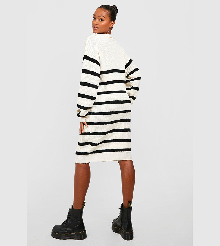Tall Half Zip Striped Sweater Dress