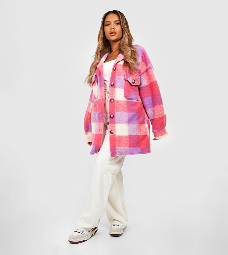 Buy Boohoo Bright Checked Shacket In Pink 6thStreet Bahrain