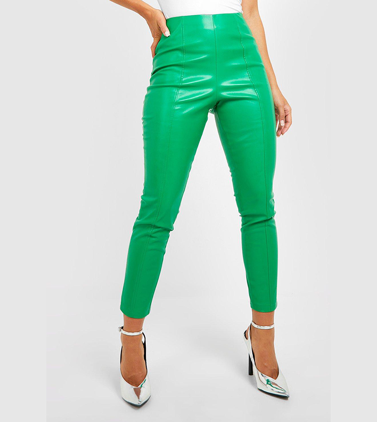 Buy Boohoo Seam Detail PU Leggings In Green