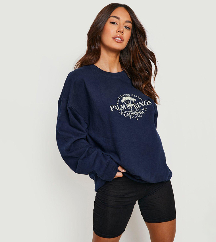 Buy Boohoo Maternity California Oversized Sweatshirt In Navy 6thStreet Oman