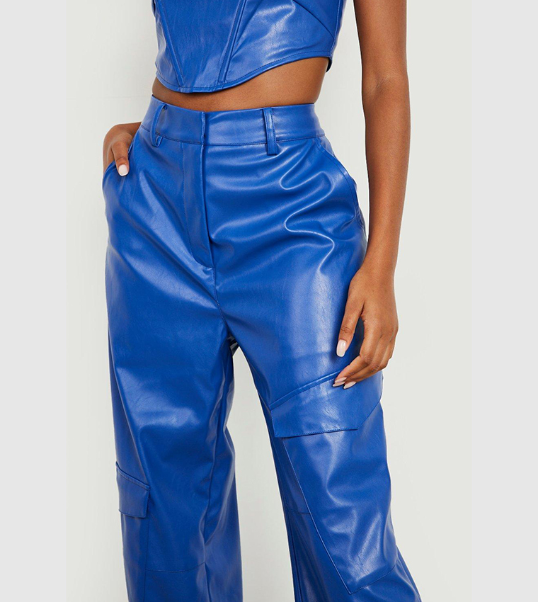 Leather Look Wide Leg Cargo Pants