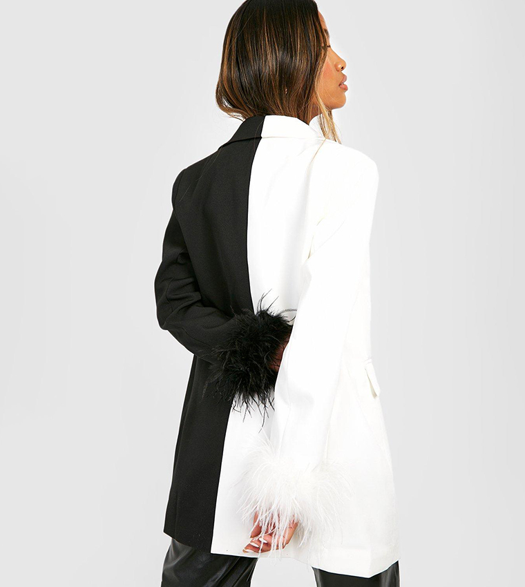 Mono Double Breasted Feather Trim Blazer