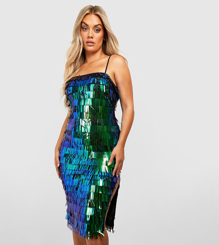 Buy Boohoo Plus Shard Sequin Strappy Midi Dress In Green | 6thstreet Qatar Buy Boohoo Plus Shard Sequin Strappy Midi Dress In Green | 6thstreet Qatar
