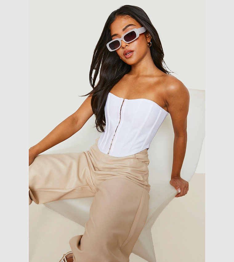 Buy Boohoo Hook And Eye Bandeau Corset Top In White