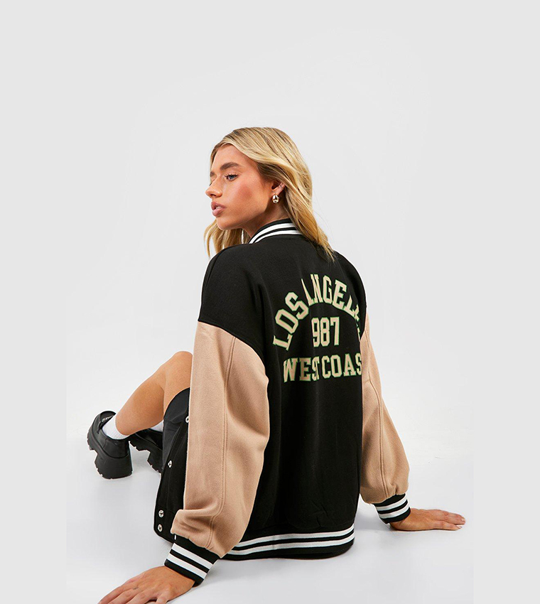 Buy Boohoo Outlet West Coast Varsity Bomber Jacket In Black