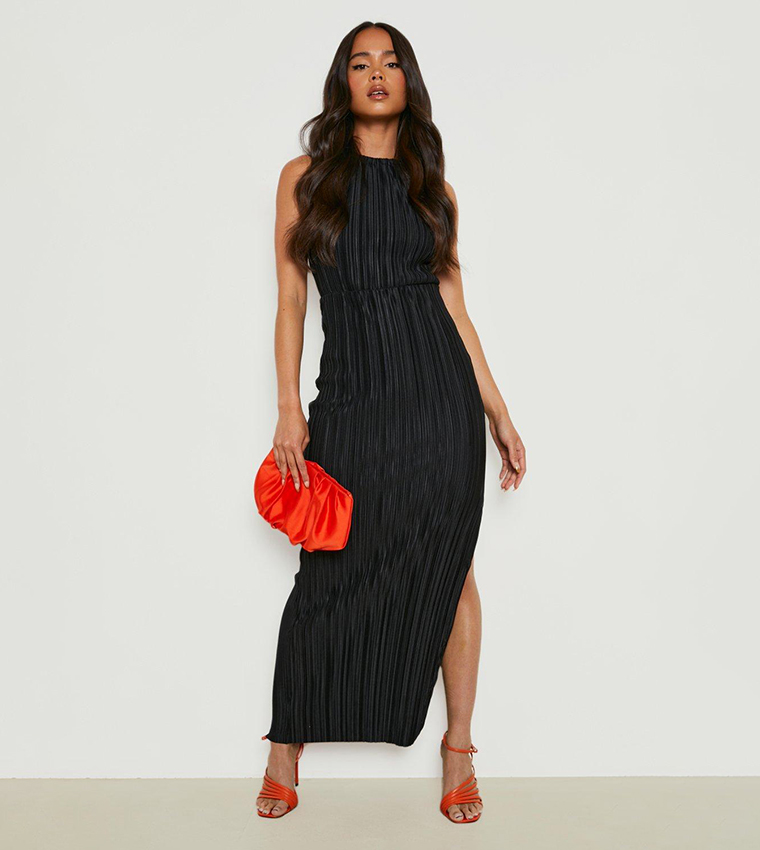 Pleated thigh 2025 split maxi dress