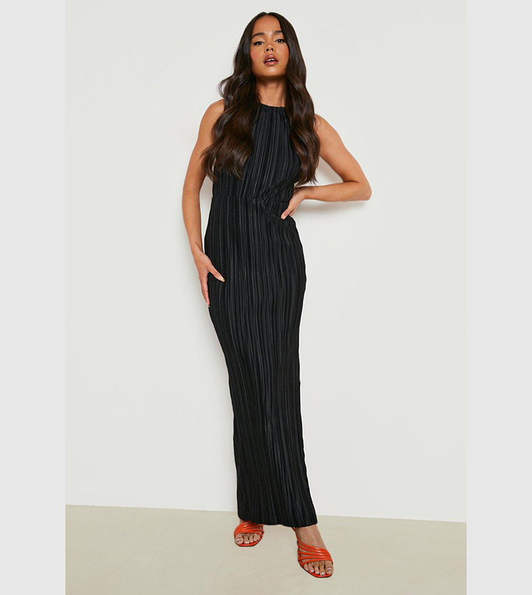 Pleated thigh split maxi hot sale dress