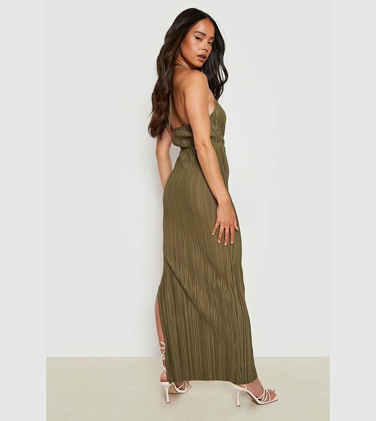 Pleated thigh split outlet maxi dress