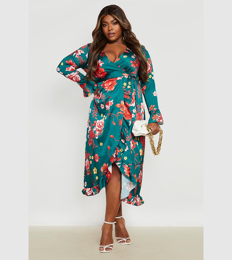 Plus Floral Ruffle Wrap Dress