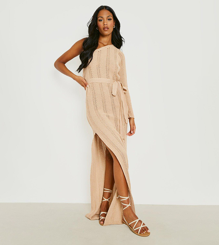 Buy Boohoo Tall Crochet One Sleeves Maxi Beach Dress In Beige 6thStreet Kuwait