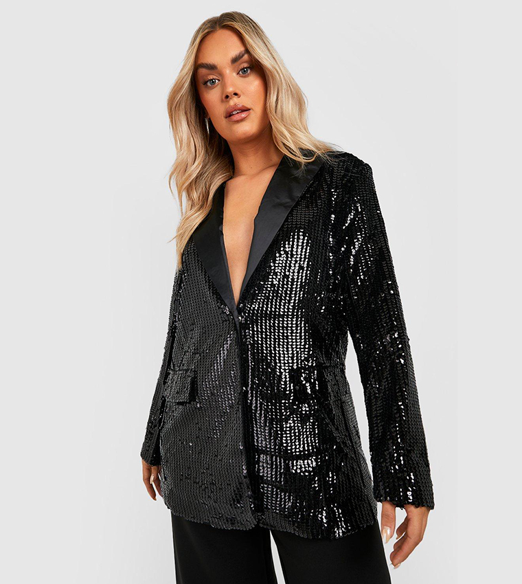 Buy Boohoo Plus Matte Sequin Oversized Blazer In Black 6thStreet Bahrain