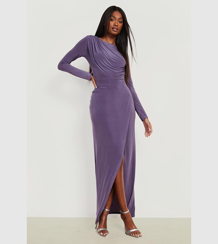 Purple Casual Maxi Dress Buy Boohoo Slinky Long Sleeves Maxi Dress - Main Image