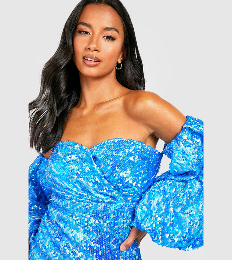 blue sequin dress boohoo Blue Velvet Sequin Bodycon Mini Party Dress