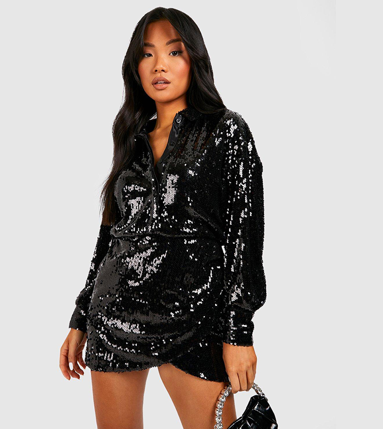 Black sequin clearance tshirt dress