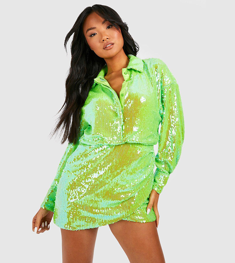 Boohoo green cheap sequin dress