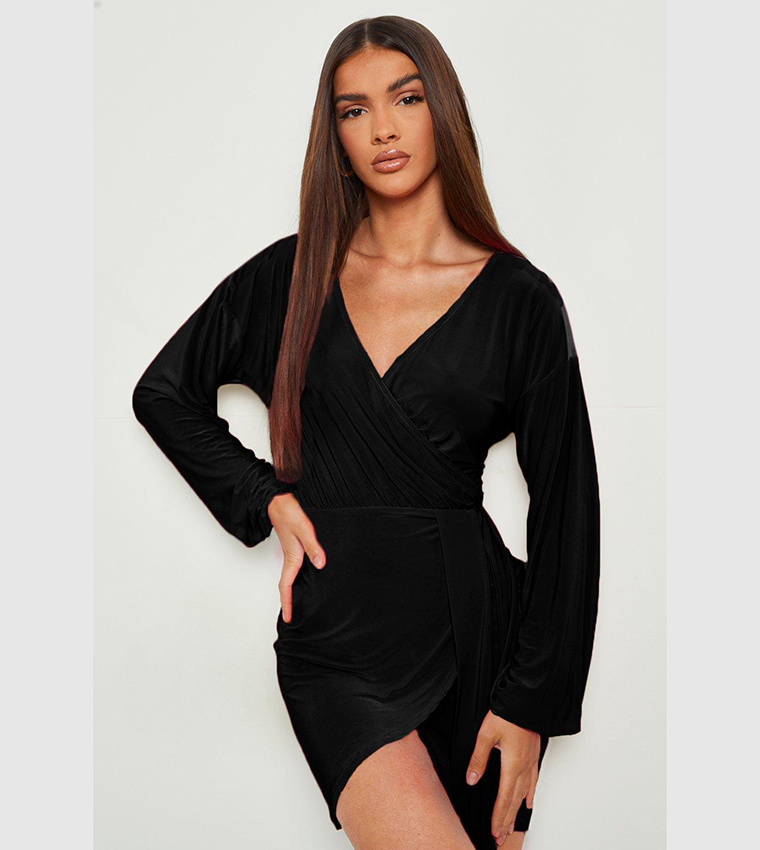 Black slinky cheap wrap dress