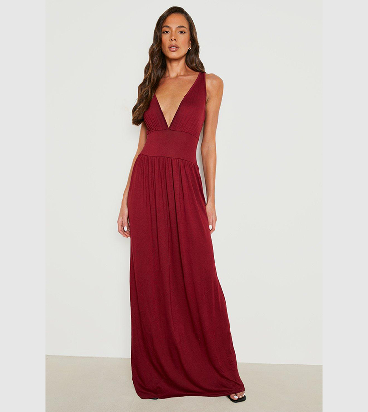 Buy Boohoo Plunge Detail Strappy Maxi Dress In Red | 6thstreet Qatar