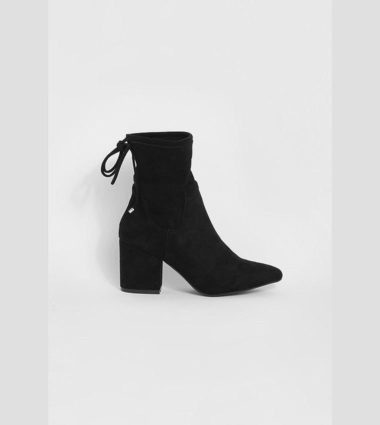 Buy Boohoo Block Heel Ankle Tie Sock Boots In Black 6thstreet Bahrain 3507