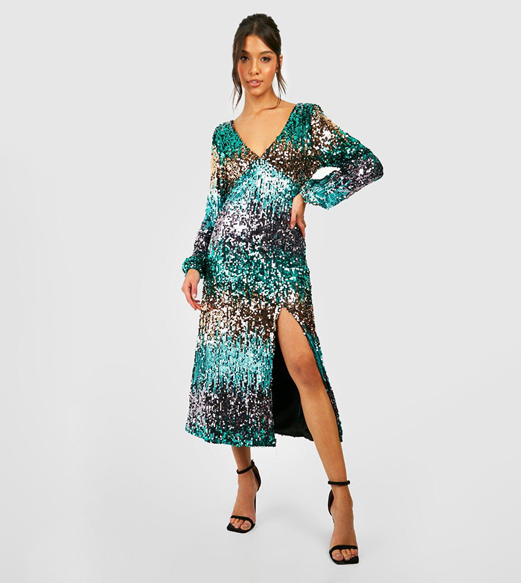 green ombre sequin dress Rachel Allan 70330 main image 0