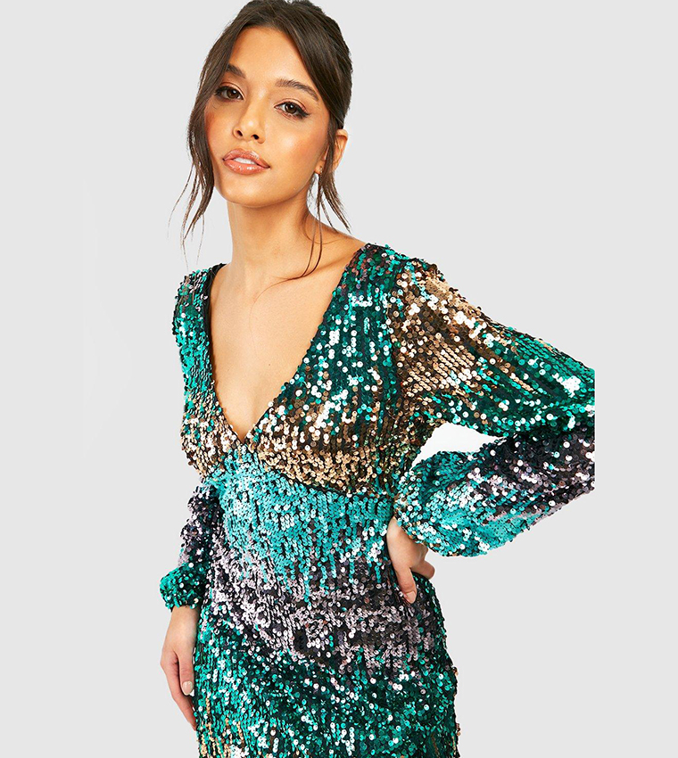 Buy Boohoo Ombre Sequin Split Plunge Midaxi Party Dress In Green | 6thstreet Bahrain Buy Boohoo Ombre Sequin Split Plunge Midaxi Party Dress In Green | 6thstreet Bahrain