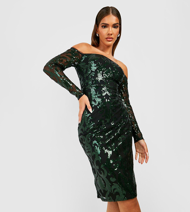 green emerald velvet dress Wholesale Sequin Velvet Bardot Evening Maxi Dress  City Goddess