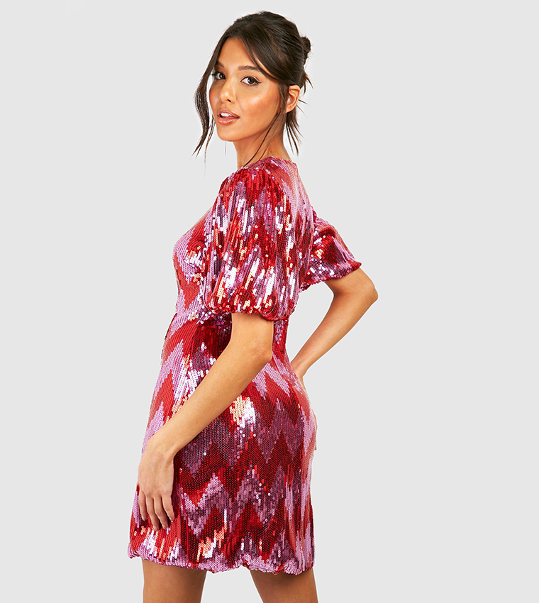 open lace back dress Belle Cher Red Sequin Velvet Dress with Puff Sleeves 3Y main image 1