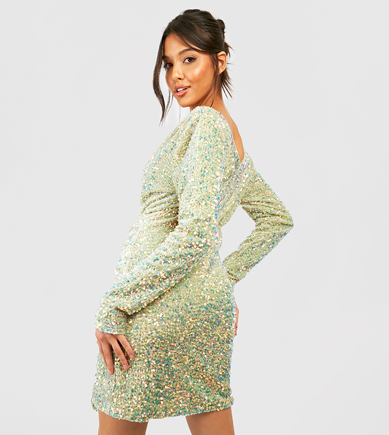 Boohoo green sequin dress best sale