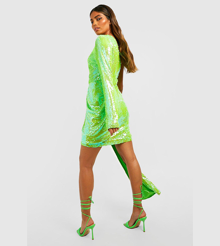 boohoo green sequin dress Buy Drape One Shoulder Mini Party In long sleeve sequin dress