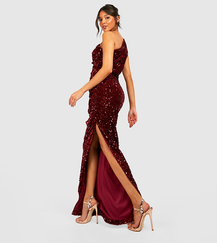 Sequin Drape One Shoulder Maxi Party Dress