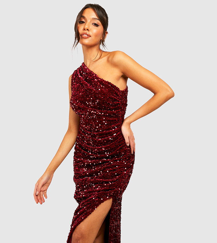 One shoulder 2025 sequin maxi dress