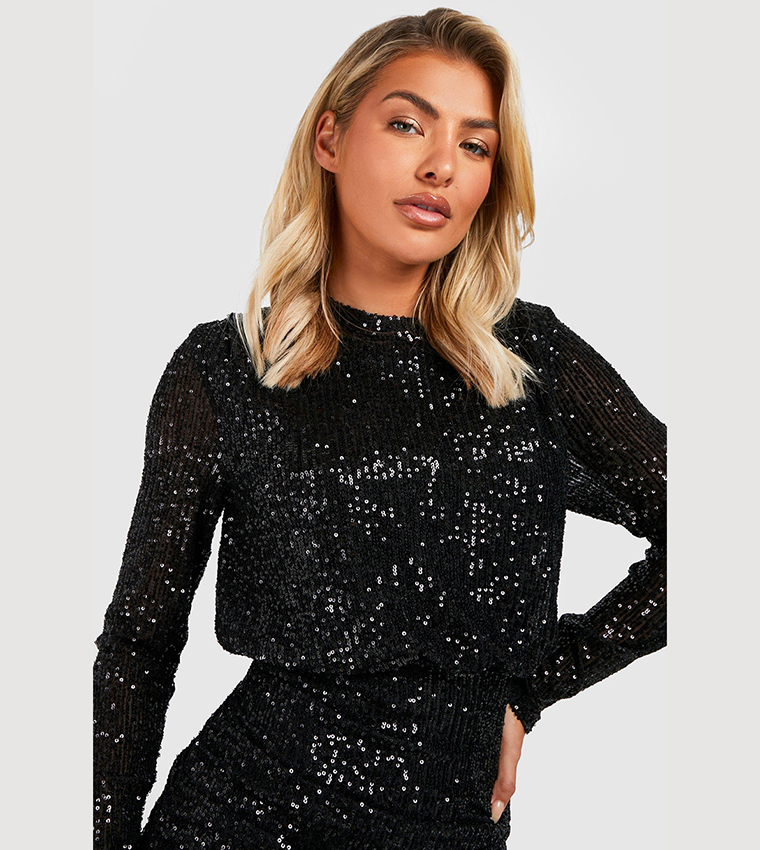 Buy Boohoo Outlet Sequin Ruched Drape Midi Dress In Black | 6thstreet Kuwait