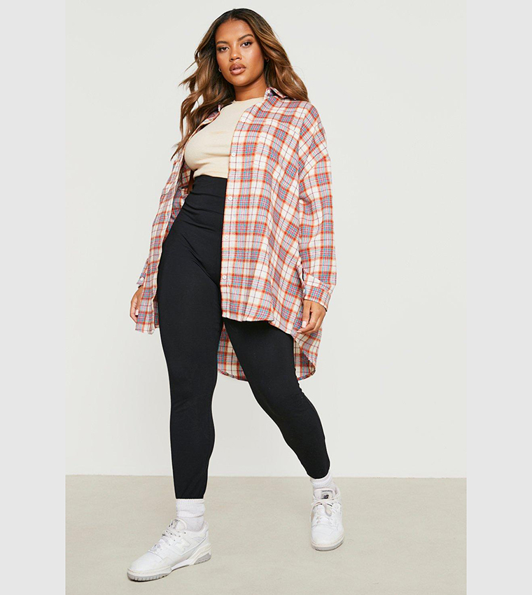 Buy Boohoo Plus Brushed Check Oversized Boyfriend Shirt In Cream 6thStreet Kuwait