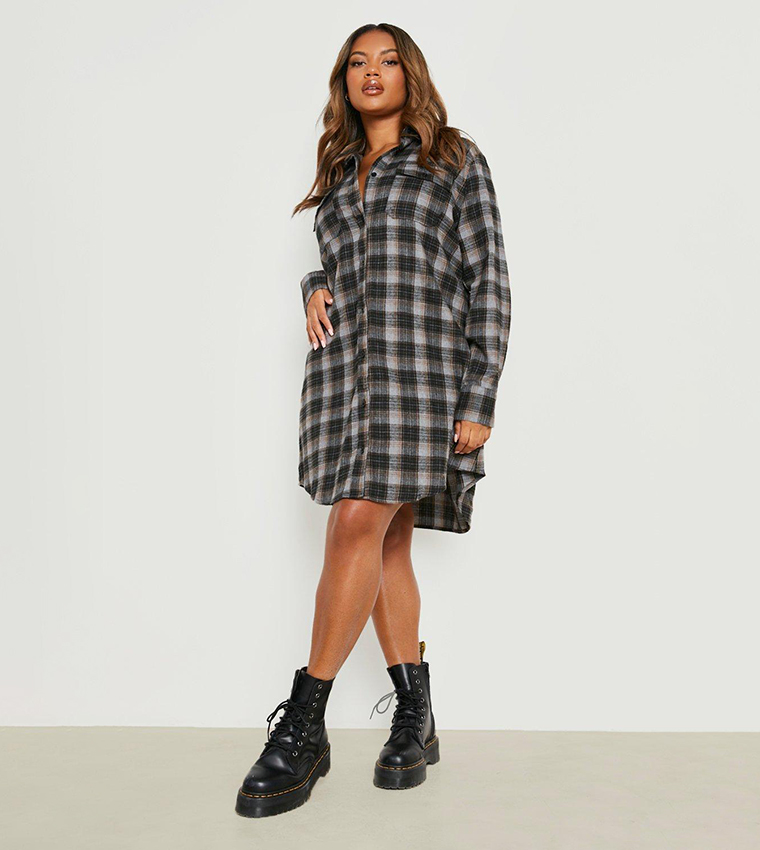 black checked shirt dress Girls Matching Family Long Sleeve Buffalo Plaid Twill Shirt Dress - BLACK