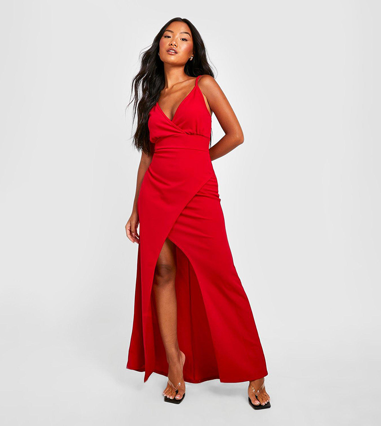 Buy Boohoo Wrap Front Split Leg Scuba Maxi Dress In Red 6thStreet Oman