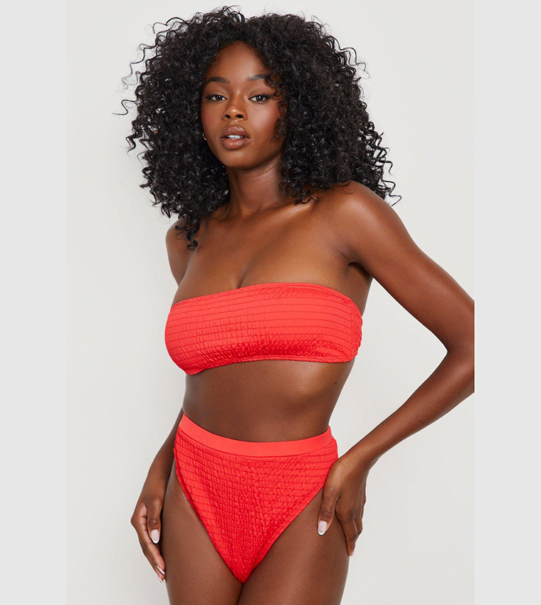 Buy Boohoo Shirred High Waisted Bikini Brief In Red 6thStreet UAE