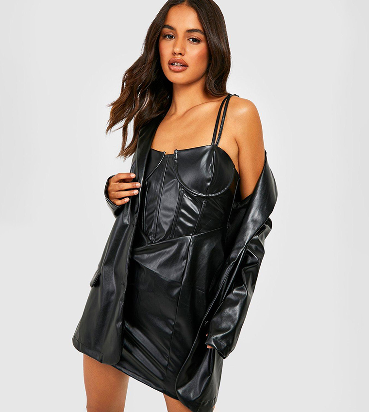 Buy Boohoo Leather Look Corset Top Detail Mini Dress In Black | 6thstreet  Bahrain