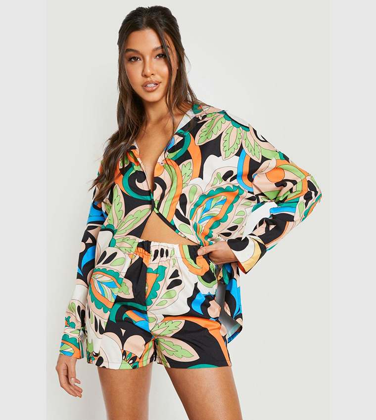 Buy Boohoo Paisley Print Knot Shirt And Shorts In Multiple Colors