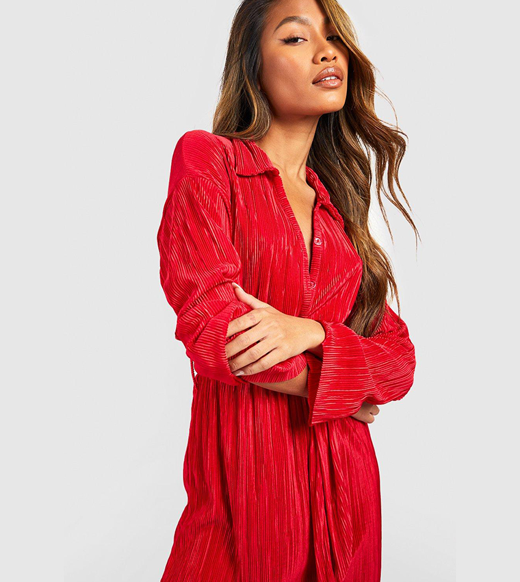 boohoo red midi dress Boohoo Women's Red Midi Dress with Short Sleeves