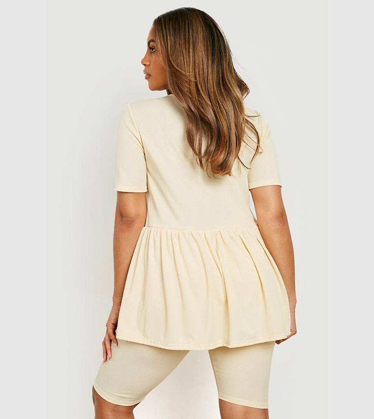 Buy Boohoo Plus Smock Top And Cycling Shorts Co Ord Set In Cream