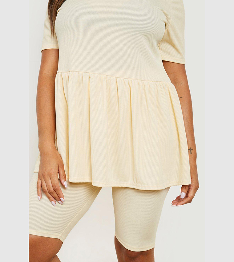 Buy Boohoo Plus Smock Top And Cycling Shorts Co Ord Set In Cream
