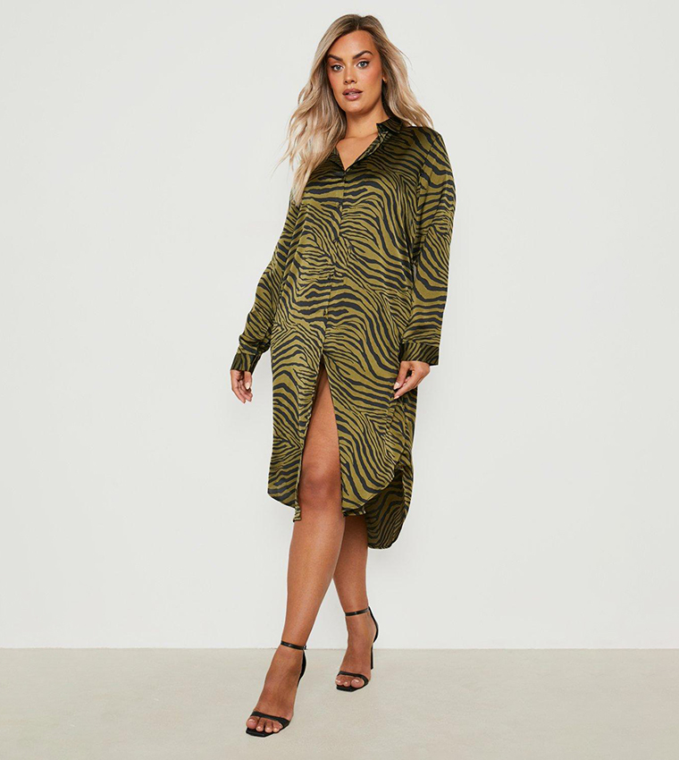 Buy Boohoo Plus Animal Printed Shirt Dress In Khaki 6thStreet Bahrain