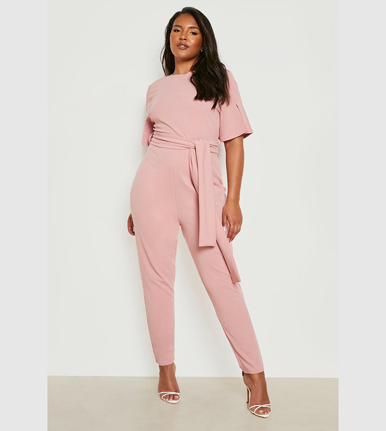 Petite Cape Sleeve Belted Tailored Jumpsuit