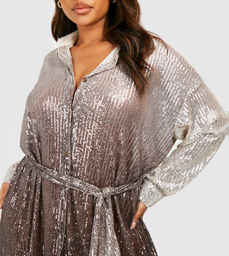 boohoo sequin shirt dress boohoo plus sequin twist front dress black UK18 US14 New Shirt Sleeve