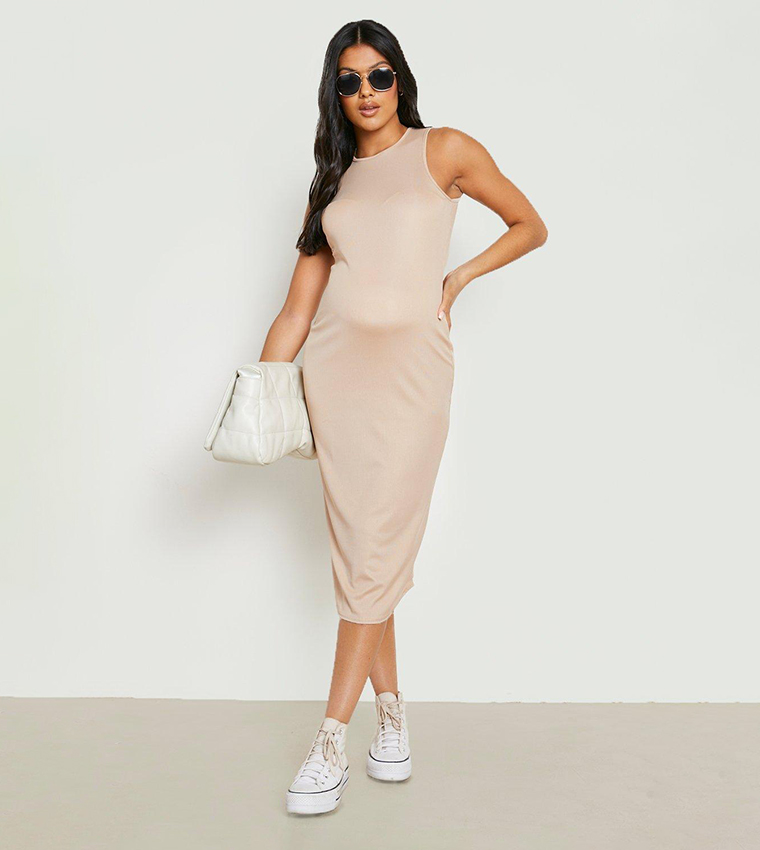 Maternity Rib Racer Neck Midi Dress