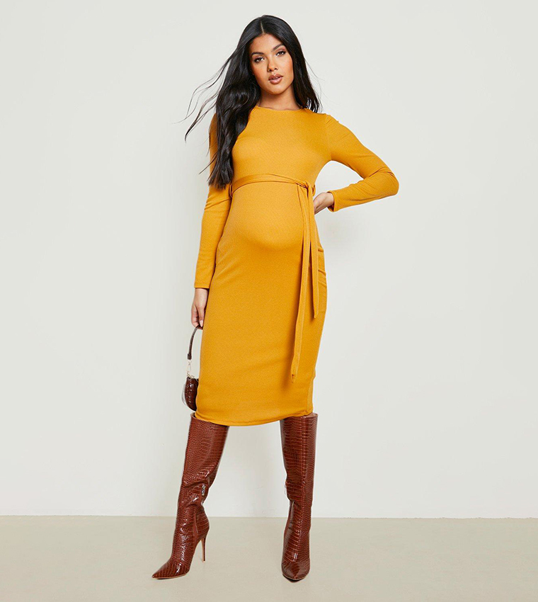 Boohoo yellow midi dress hotsell